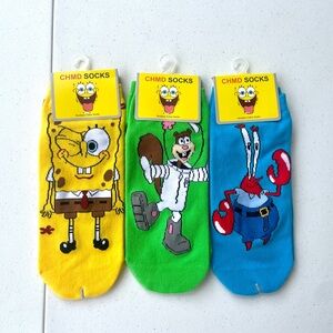 Sponge Cartoon Socks Set (3 Pairs) Fun Cotton Ankle Socks